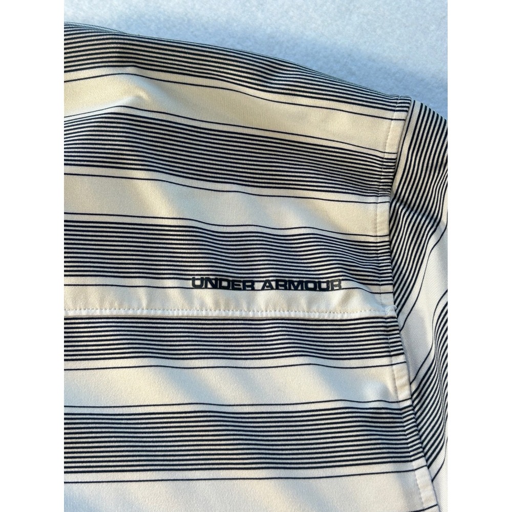 Under Armour Mens 2XL HeatGear Striped Polo Shirt White Navy Blue Loose Fit - Picture 7 of 8